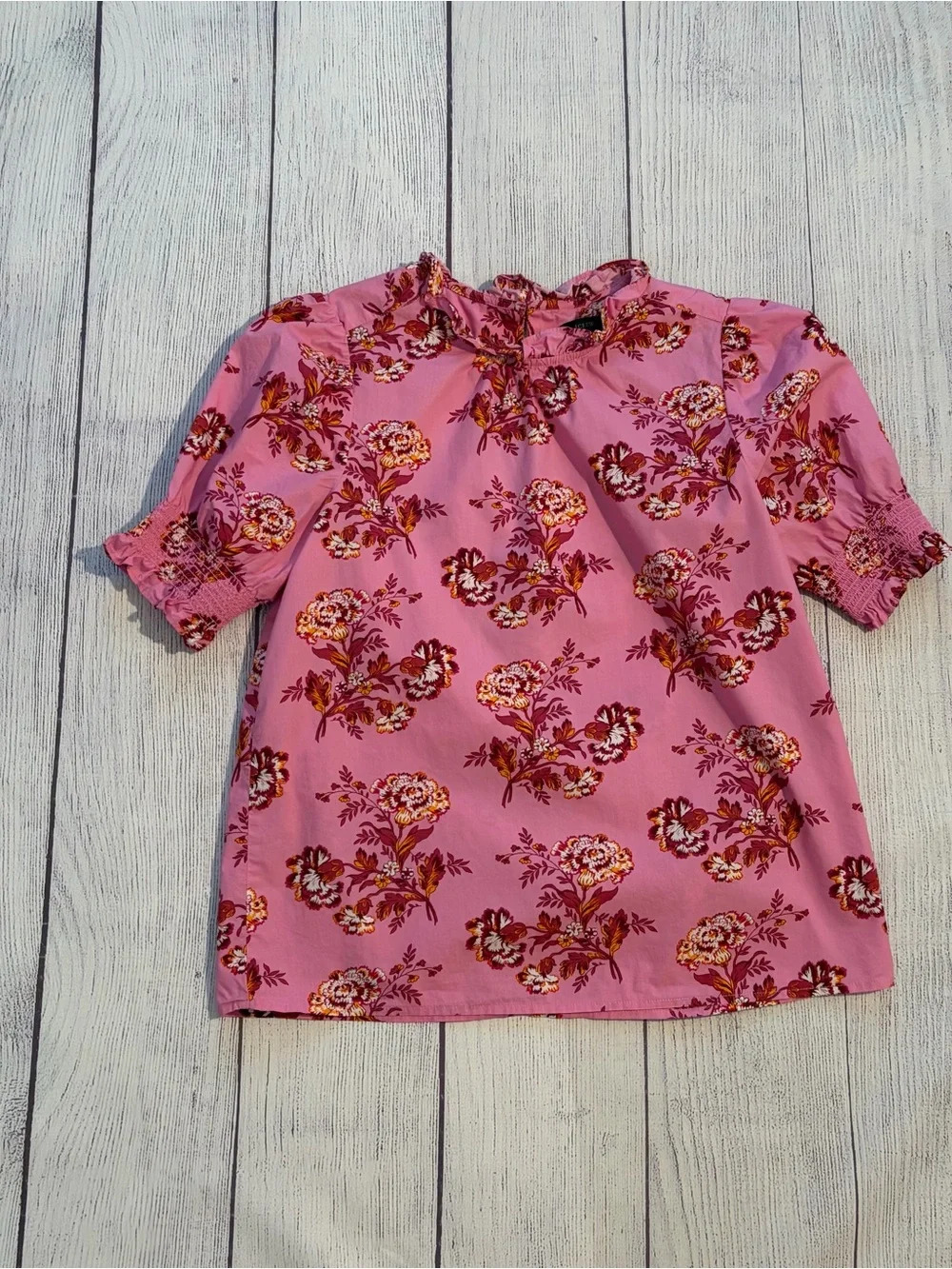 J Crew Pink Floral Puff Sleeve Blouse Size Small